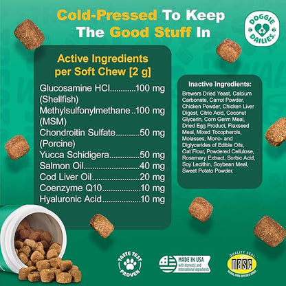 Doggie Dailies, Hip and Joint Supplement for Dogs, Glucosamine Chondroitin, Premium Hip and Joint Chews for Dogs All Breeds & Sizes, Dog Vitamins and Supplements, (Chicken) 225 Chews