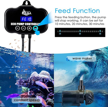 AQQA Controllable Aquarium Water Pump,55W 16000GPH Circulation Make Wave/Feed Mode/20 Options Flow Adjustable, Amphibious Submersible or Land Powerful Return Pump for Saltwater & Freshwater