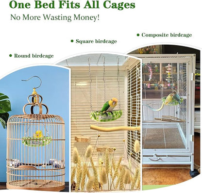 Waterproof Bird Bed with Adjustable Chain, Customizable Height Hanging Bird Hammock for Cage, Small Size Bird Nest with Durable Non-Collapsible Bottom, Bird Hut for Conures, Budgies (Green)
