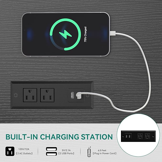 YITAHOME Dog Crate Furniture with Dual USB Charger, Wooden Dog Kennel End Table with Cushion Tray, Drawer for Small Dogs Under 25 lbs Indoor Use, Black