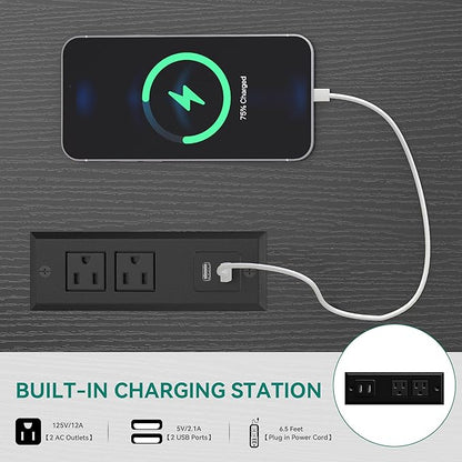 YITAHOME Dog Crate Furniture with Dual USB Charger, Wooden Dog Kennel End Table with Cushion Tray, Drawer for Small Dogs Under 25 lbs Indoor Use, Black