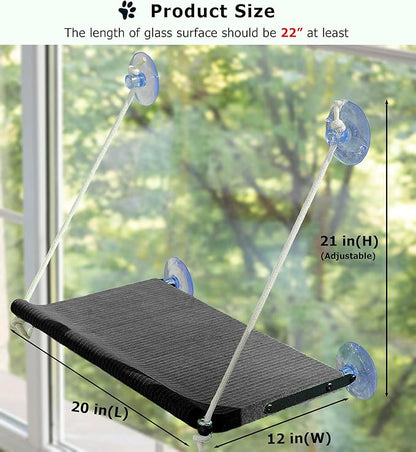 Cat Window Perch for Large Cats,Foldable Hammock with 4 Heavy Duty Suction Cups,Solid Metal Frame,Scratchable Felt Feline Bed for Sunbathing,Napping & Overlooking(Grey)