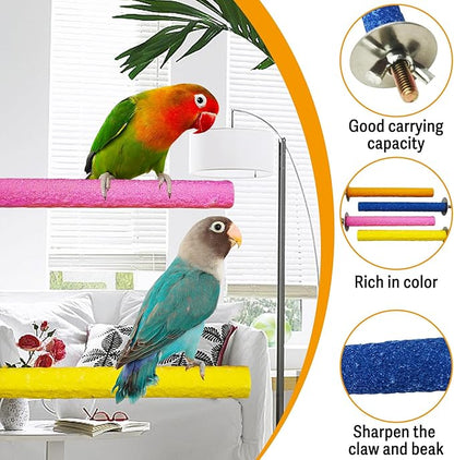 Hamiledyi Bird Perch Stand Wood Parrot Stand Platform Colorful Sand Paw Grinding Stick Rattan Wicker Balls Parakeet Chewing Toys for Cockatiel Conure Budgies Parakeet Lovebird（12Pcs）