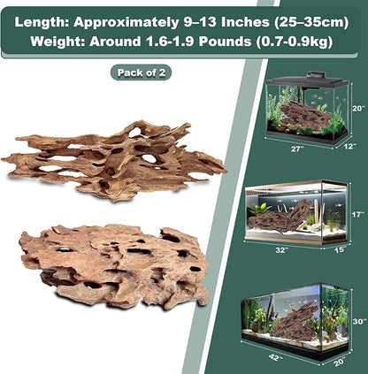 Natural Shrimpwood Driftwood Coral Driftwood for Aquarium Fish Tank Decor,Assorted Trunk Driftwood Branch for Reptile Decor (SHP-XM Driftwood M(9 to13 Inch)-Pack of 2)