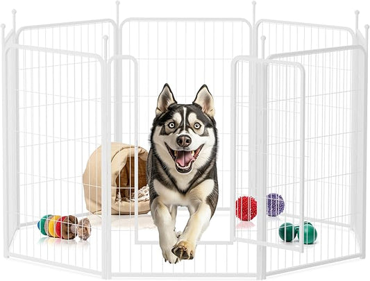 Dog Playpen 40 Inch 8 Panels, Heavy Duty Metal Pet Playpen Indoor Outdoor for Camping, Yard, RV, Garden Fence, Privacy Patio, White
