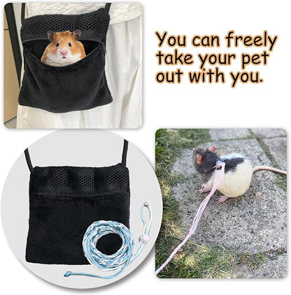 2 Pics Sugar Glider Pouch and 2 Pics Hamster Leash Small Animal Carry Pouch with Adjustable  Cozy & Portable Habitat for Small Pets (Hamsters, Rat, Marmosets, Squirrels)