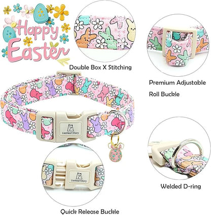 Lionheart glory Easter Dog Collar Colorful Collar for Large Dog Collars Easter Egg Print Dog Collars Spring Female or Male Pet Gift Adjustable Heavy-Duty Holiday Dog Collar Plastic Buckle