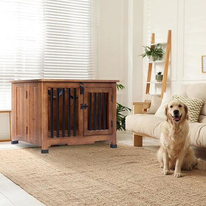 Wooden Dog Crate Furniture,Foldable and Portable Dog Kennel Furniture Indoor,Decorative Dog Crate End Table No Assembly.(Medium,Brown)
