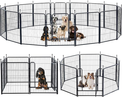 Dog Playpen Portable Outdoor Dog Fence, Dog Playpen for Large/Medium/Small Dogs, Dog Fences for The Yard with Doors Foldable Metal