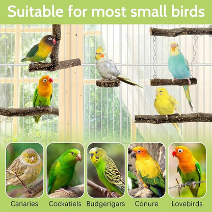 BNOSDM Natural Wood Bird Ladder Perch 6Pcs Parrot Stand Branches Climbing Chewing Stick Parakeet Swing Toys Cage Accessories Paw Grinding Fork Sets for Lovebirds Cockatiels Conure Budgies