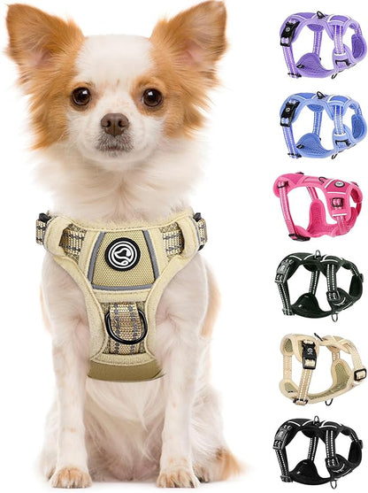 Dog Harness Small Sized Dog, No Pull Pet Harness with 2 Leash Clips, Adjustable Soft Padded Dog Vest Harnesses, Reflective No-Choke Pet Oxford Vest
