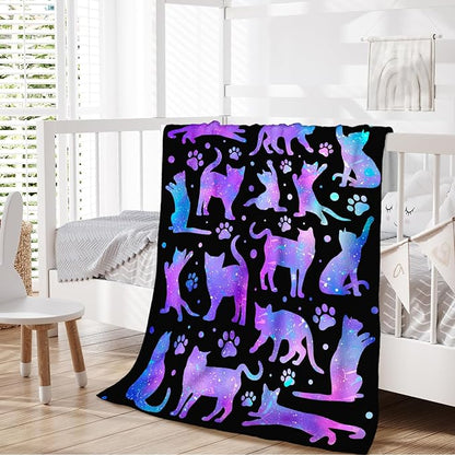 Cute Cat Blanket Gifts for Girls Women, Aesthetic Cat Throw Blankets for Sofa Couch Bed, 60x80 Inch Lap Size Cozy Fuzzy Throws for Kids Teens Adults