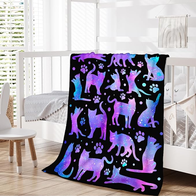 Cute Cat Throw Gifts for Girls Women Animal Lovers, Aesthetic Cat Throw Blankets for Sofa Couch Bed, 50x60 Inch Lap Size Cozy Fuzzy Throws for Kids Teens, Gift Idea for Birthday Christmas Valentine