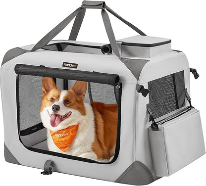 Feandrea 28 Inches Collapsible Soft Dog Crate, Portable Travel Dog Crate for Indoor and Outdoor Use, Dog Carrier Kennel with Safety Zippers, for Living Room, Car, Travelling, Smoke Gray UPDC070G02