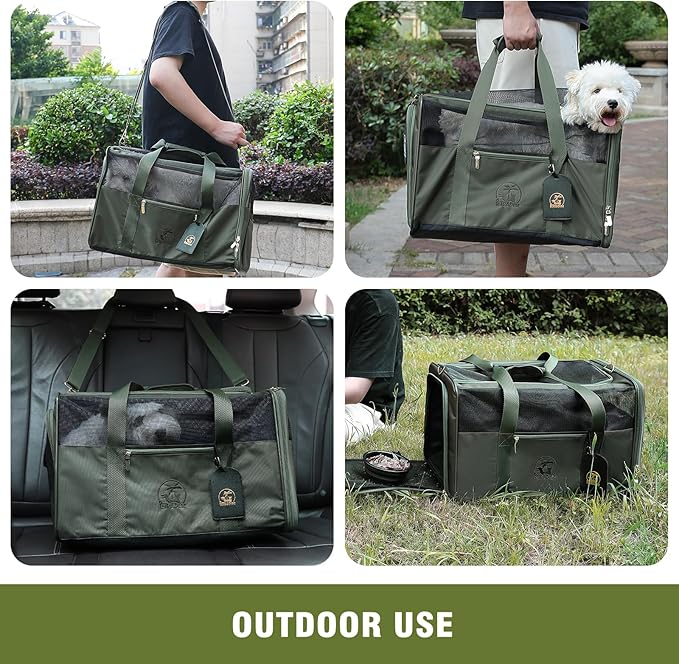 Luxury Pet Carrier for Dogs, Cats, Puppies - Airline TSA Approved, Durable Anti-Scratch Fabric, Soft-Sided, Consistent Airflow, Foldable Design, Cushion Pad, Travel (Olive Green, Medium)