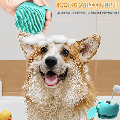 2Pcs Pet Bath Scrubber Brush, Dog Grooming Massage Shampoo Bath Brush with Soap and Shampoo Dispenser Soft Silicone Bristle for Long Short Haired Dogs Cats Shower (Blue&Pink)