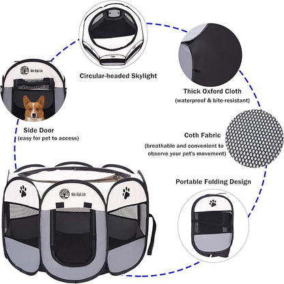 Mile High Life | Foldable Dog Playpen | Portable Dog Crate w Removable Shade Cover | Dog Kennel Indoor/Outdoor w Carry Case | Pen Tent for Dog/Cat/Rabbit(Gray, Medium (36"x36"x23"))