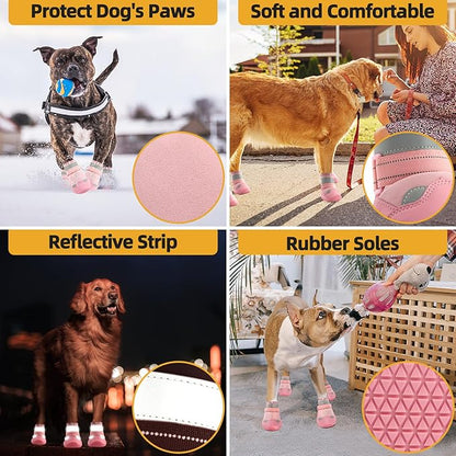 Dog Shoes for Large Dogs, Medium Dog Boots & Paw Protectors for Hardwood Floors, Outdoor Dog Booties for Hot Pavement Winter Snow Hiking, Waterproof Dog Shoes with Reflective Strips Size 5