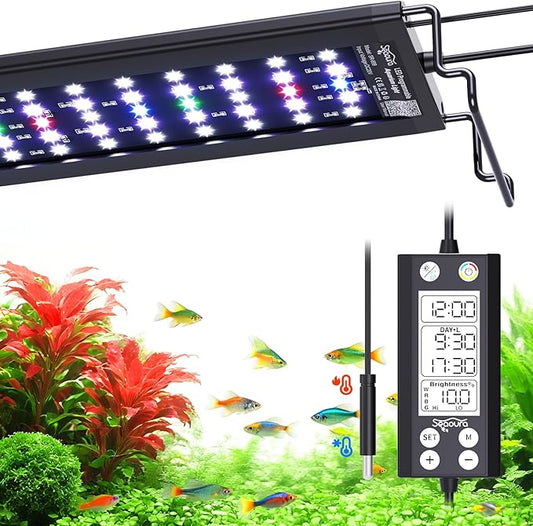 SEAOURA Aquarium Light for Fish Tanks, 24-30in Full Spectrum LED Lights with Temp Alarm, 3 Timers Auto On/Off with Memory Function, WRGB Custom, 20 Level Dimmable Brightness for Freshwater Plants