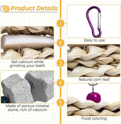 PINVNBY 2 Pack Parrot Toys Chewing Bird Toy Cuttlebone Beak Grinding Stone Cage Hanging Toys with Bell for African Greys Amazon Conure Eclectus Budgies Parakeet Cockatiel Hamster Chinchilla