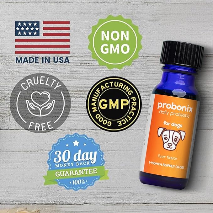 Humarian Probonix Liquid Probiotics for Dogs - 8-Strain Dog Probiotic Drops to Fortify Canine Gut Health, Dental Health, Immunity and More - 30-Day Supply - Liver Flavor