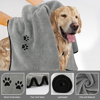 2Pieces Microfiber Pet Bath Towel Dog Towel.Dog Towel Soft Absorbent Drying for Small Medium Large Dogs and Cats with Great for Bathing and Grooming (35 x 20 Inch Grey)