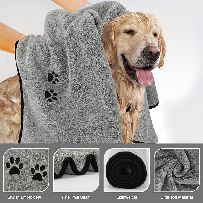 2Pieces Microfiber Pet Bath Towel Dog Towel.Dog Towel Soft Absorbent Drying for Small Medium Large Dogs and Cats with Great for Bathing and Grooming (35 x 20 Inch Grey)