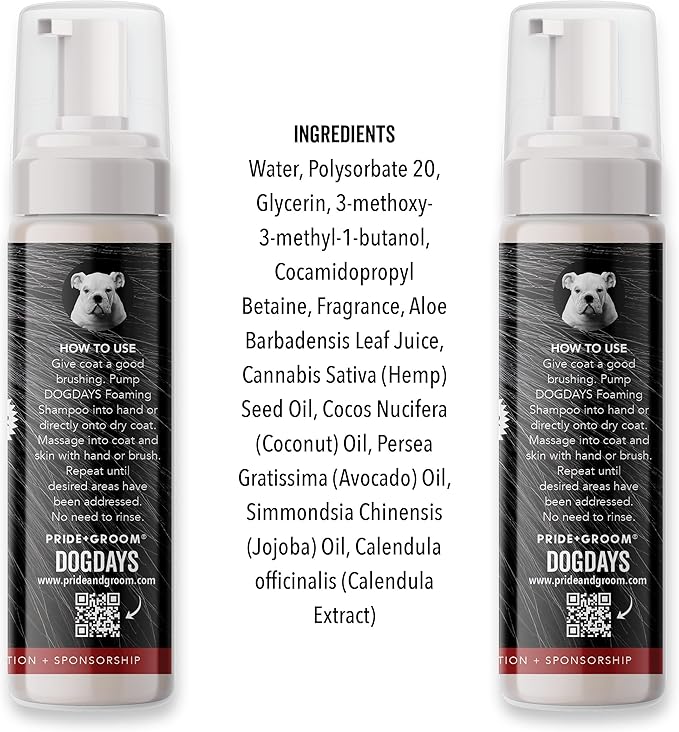 Pride and Groom DogDays No Rinse Quick Cleaning Shampoo | Waterless Foaming Dry Shampoo for Dogs & Cats | Odor-Eliminating, Hypoallergenic Pet Cleanser | 8 fl oz | Made in USA