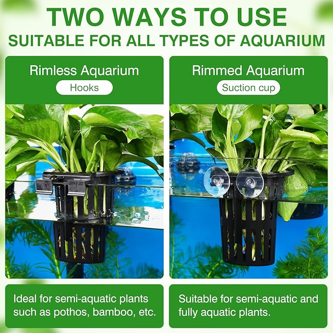 2025 New Upgraded Large Aquarium Plant Holder with 1.57-inch Extension Hooks and Suction Cups for Fish Tank Aquaponic Plant Cultivation and Aquascape Accessories Decorations (4 PCS)