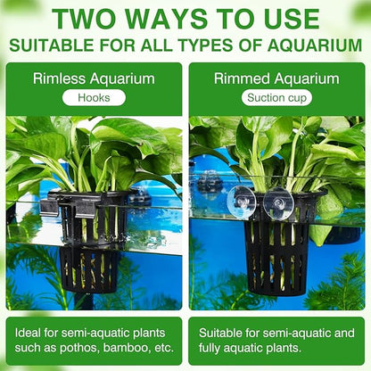 2025 New Upgraded Large Aquarium Plant Holder with 1.57-inch Extension Hooks and Suction Cups for Fish Tank Aquaponic Plant Cultivation and Aquascape Accessories Decorations (4 PCS)