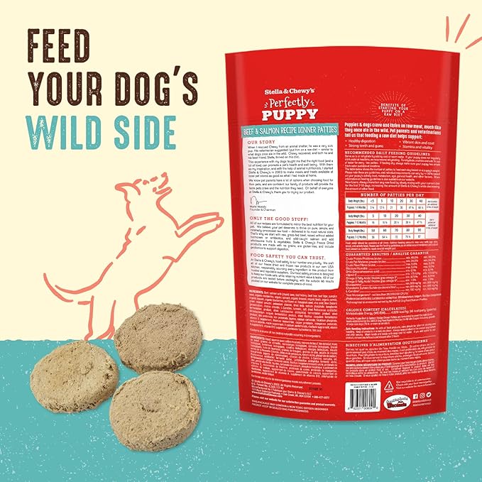 Stella & Chewy's Freeze Dried Raw Dinner Patties  Crafted for Puppies  Grain Free, Protein Rich Perfectly Puppy Beef & Salmon Recipe  5.5 oz Bag, Pack of 1