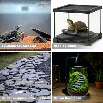 Unocho Aquarium Rocks 5lb Natural Slate Stone for Aquascaping Reptile Basking Platforms Terrariums Vivariums Paludariums Bonsai Miniature Fairy Gardens(2-4 inches)