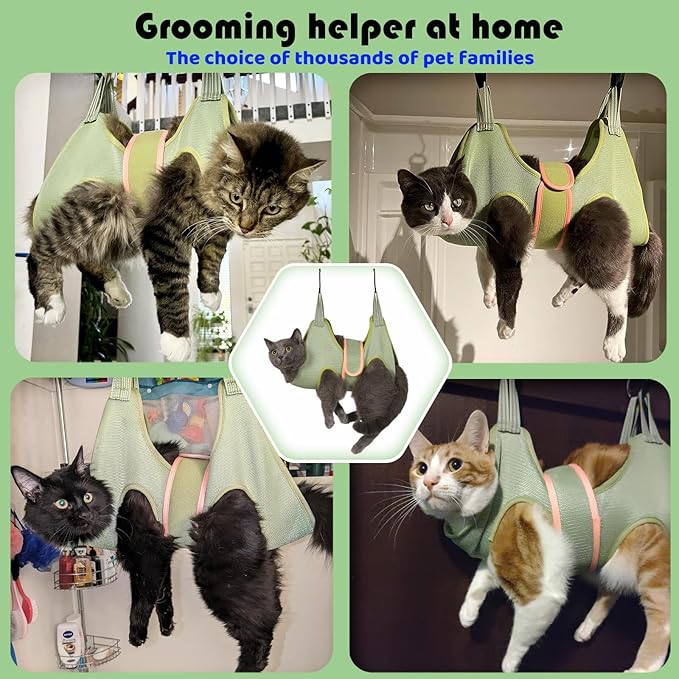 Guzekier Cat Grooming Hammock, Cat Nail Clipper Hammock for Nail Trimming, Cat Holder Sling for Cutting Nails, Restraint Bag with Safety Belt, Nail Clippers and Nail File