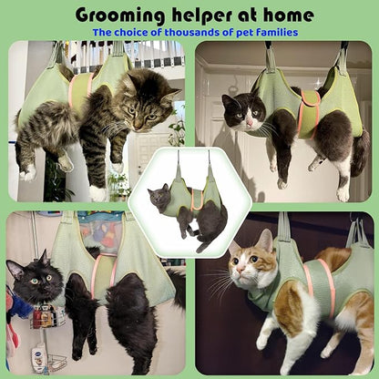 Guzekier Cat Grooming Hammock, Cat Nail Clipper Hammock for Nail Trimming, Cat Holder Sling for Cutting Nails, Restraint Bag with Safety Belt, Nail Clippers and Nail File