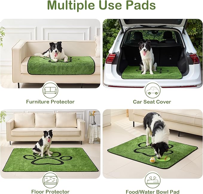 Qeils Washable Pee Pads for Dogs, 2 Pack Super Absorbent Reusable Puppy Pads with Green Long Wool for Potty Training, Floor, Couch, Bed, and Crate,36"x 41"