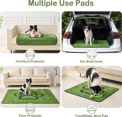 Qeils Washable Pee Pads for Dogs, 2 Pack Super Absorbent Reusable Puppy Pads with Green Long Wool for Potty Training, Floor, Couch, Bed, and Crate,30"x 48"