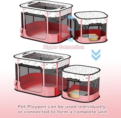 Portable Cat Playpen, 8-Rod Reinforced Kitten Dog Playpens, Foldable Play Pen for Indoor Cats Enclosed Pet Puppy Doggy Outdoor, Collapsible Tent Kennel Cage, Pink