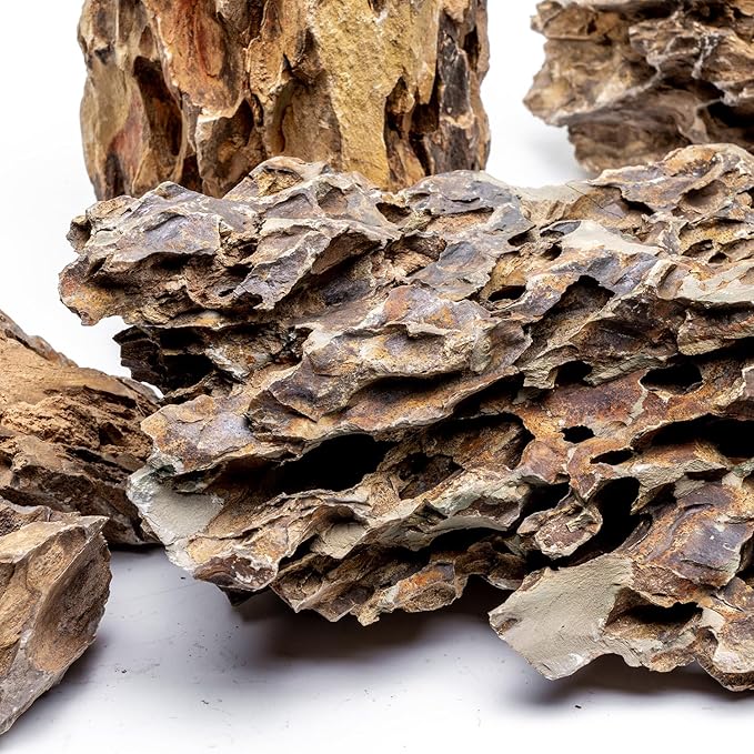 SubstrateSource Natural Stone for Aquarium, Terrarium, Paludarium, Reptile Enclosures - Set of Decorative Rocks for Landcapes, Aquascaping, Fish Tank Decor (Dragon Stone, 16 Pounds, 2-8)