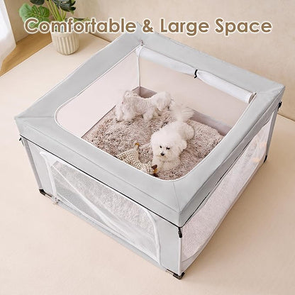 EHEYCIGA 42x42x26 Inches Puppy Playpen for Dogs & Cats Indoor or Outdoor - Dog Play Pen with Door, Dog Fence for Small Pets with Heavy-Duty Oxford & Steel Frame, with Cover