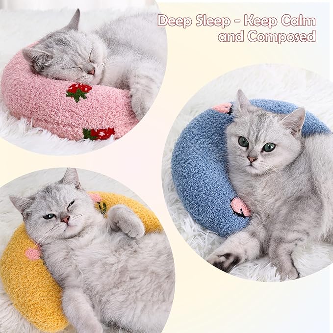 T'CHAQUE Dog Pillow Bed, Cat Calming Pillow, Dog Neck Pillow for Joint Relief Sleeping, Ultra Soft Half Donut Cuddler, Pillow Pet for Upper Spine Support, Doggy/Kitten Pillow Training Toy, 3Pack
