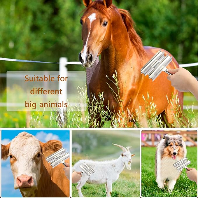 Heavy Duty Livestock Shedding Comb Dog Brush for Shedding Horse Cattle Sheep Large Pets Grooming Tool Dual-Sided Full Stainless Steel Shed Blade
