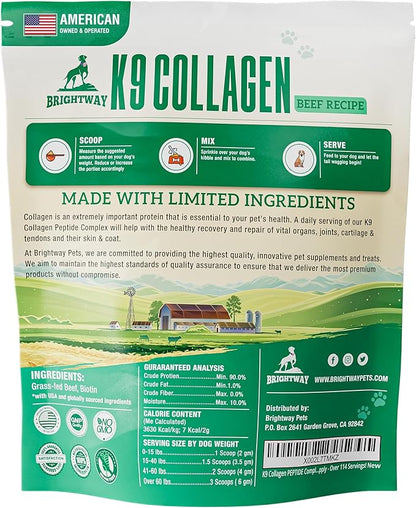 K9 Collagen PEPTIDE Complex W/BIOTIN - Hip & Joint Supplement for Dogs- Supports Healthy Joints, Skin & Coat  Helps in Recovery & Repair 3+ Months Supply - Over 114 Servings!