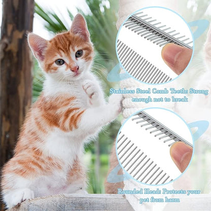 Tessco for you 2 Pcs Dog Metal Combs Cat Wooden Handle Grooming Combs Stainless Steel Hairbrush Double Side Metal for Pet Dog Grooming Brush Pet Cat Flea Hairbrush for Long Short Hair Fur Brush Tool