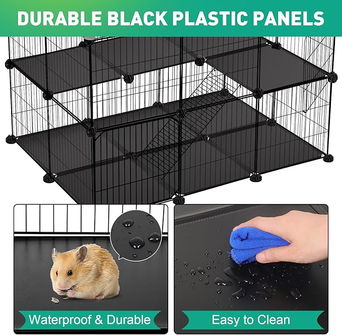 41 Panels Pet Playpen, Small Animal Playpen with 2 Doors, C&C Cage for Guinea Pigs, Rabbit, Bunny, Chicken, Hedgehogs, Puppy Play Pen Indoor Outdoor, Two-Story Metal Chicken Play Pen