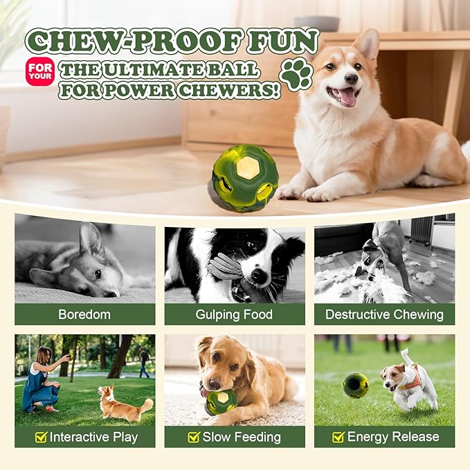 5-in-1 Dog Enrichment Toy  Bite & Brush Freeze Ball, Dog Toys, Interactive Chew Toy for Large Aggressive Chewers (25-85 lbs), Freezable Bone for Dogs, Homemade Treat Dispenser (Green, Large)