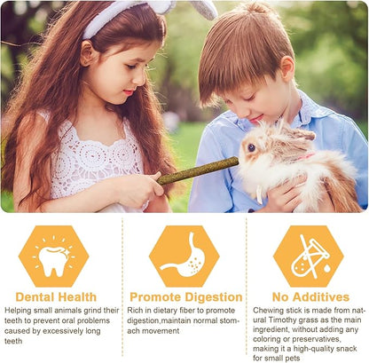 52Pcs Rabbit Chew Sticks, Guinea Pig Toys, Natural Timothy Grass Molar Teeth Stick, Mixing Flowers, Roses, Calendula and Forget Me Not, Small Animals Treats