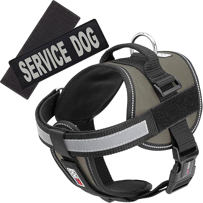 Dogline Unimax Dog Harness Vest with Service Dog Patches Reflective No-Pull, Adjustable Straps, Breathable Neoprene for Medical, Service, Identification and Training Dogs Girth 15 to 19" Gray