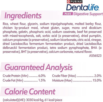 Dentalife Plus Digestive Support Dog Treats for Small and Medium Dogs 20-40 lbs., Cleans Teeth, Freshens Breath, & Supports Healthy Gut, Chicken & Pumpkin Flavor, 6 oz., 8 Chews - 6 oz. Pouch