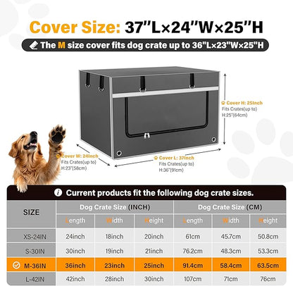 Dog Crate Cover 36 Inch Insulated & Breathable Chew-Proof  Heavy-Duty Dog Cage Cover for Sun/Rain Protection, Universal Fit Wire Crates, Anxiety Relief, Gray(Cover Only)
