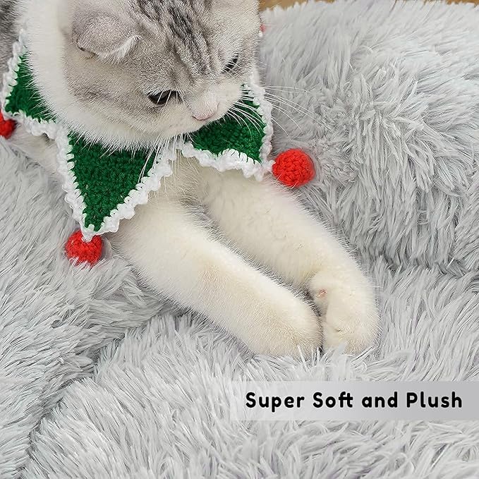 2021 Upgraded Western Home Round Dog Bed for Small Dogs, Calming Donut Cuddler Pet Bed,Fluffy Plush Faux Fur Cat Bed(24", Grey)